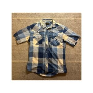 Rustler by Wrangler Mens Blue Plaid Pearl Snap Short Sleeve Western Shirt M